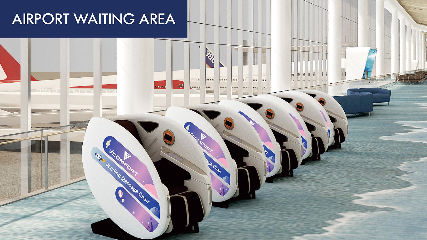 VComfort DreamVend Pro 3D Vending Massage Chair with Contactless Payment System Airport Waiting Area