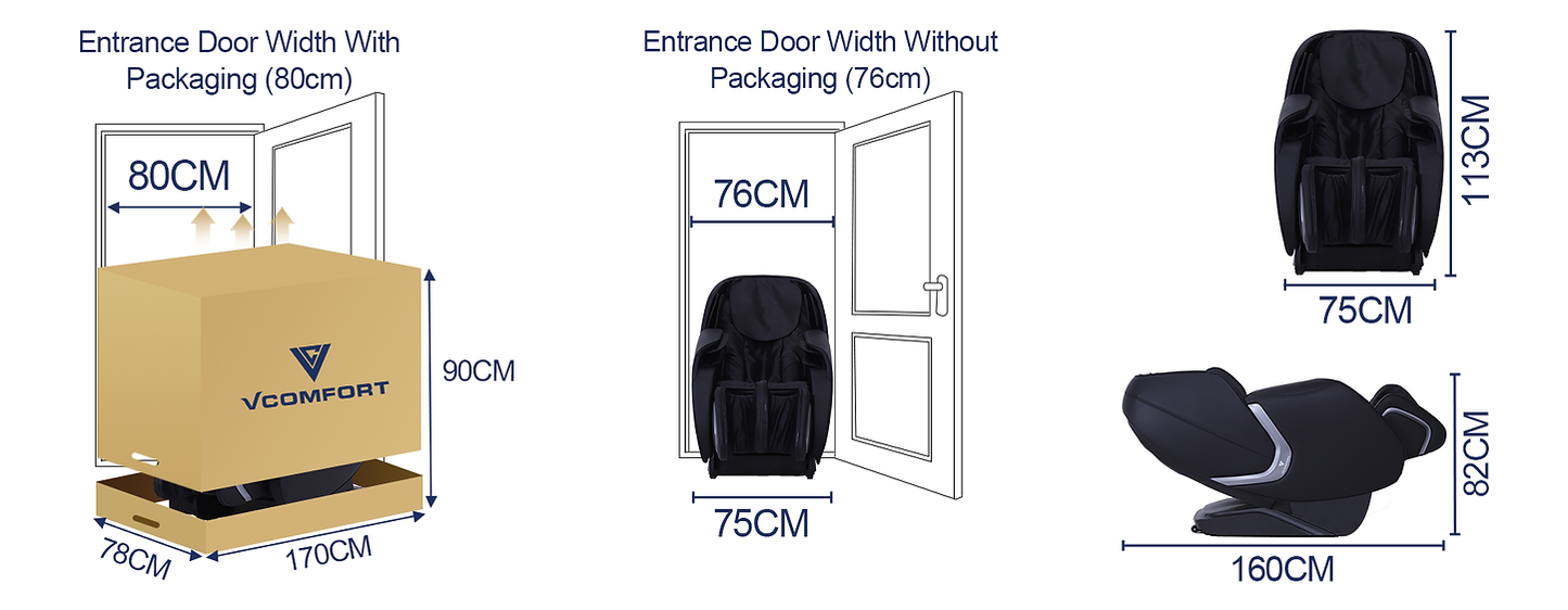 VComfort ProVend 3D SL Track Commercial Vending Massage Chair - Coin Operated Dimensions