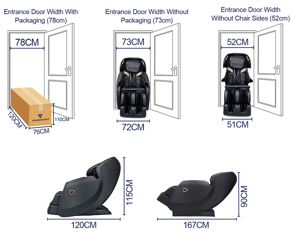 VComfort® T-Rok Compact Zero Gravity SL Track Full Body Massage Chair Dimensions