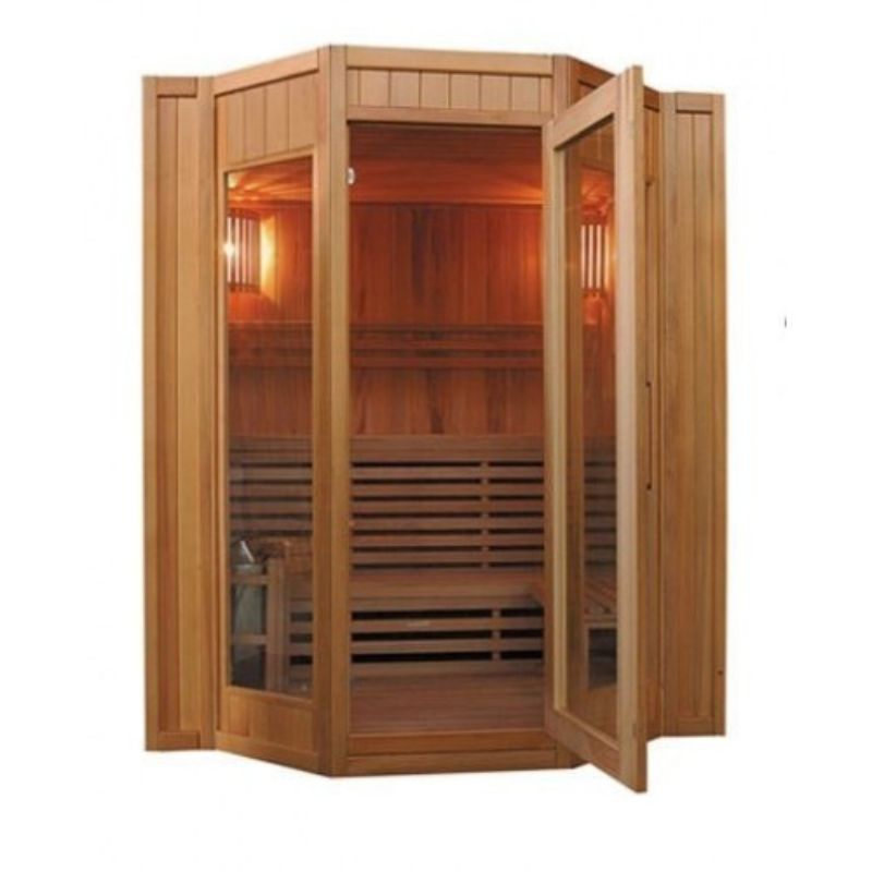 4-Person Indoor Traditional Sauna Double Bench with 6kW Harvia Heater