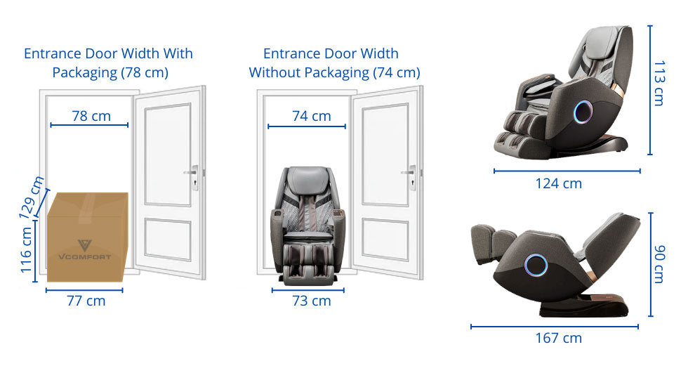 VComfort™ KALKOONA Max Luxury SL 3D Electric Shiatsu Zero Gravity Massage Chair Dimensions